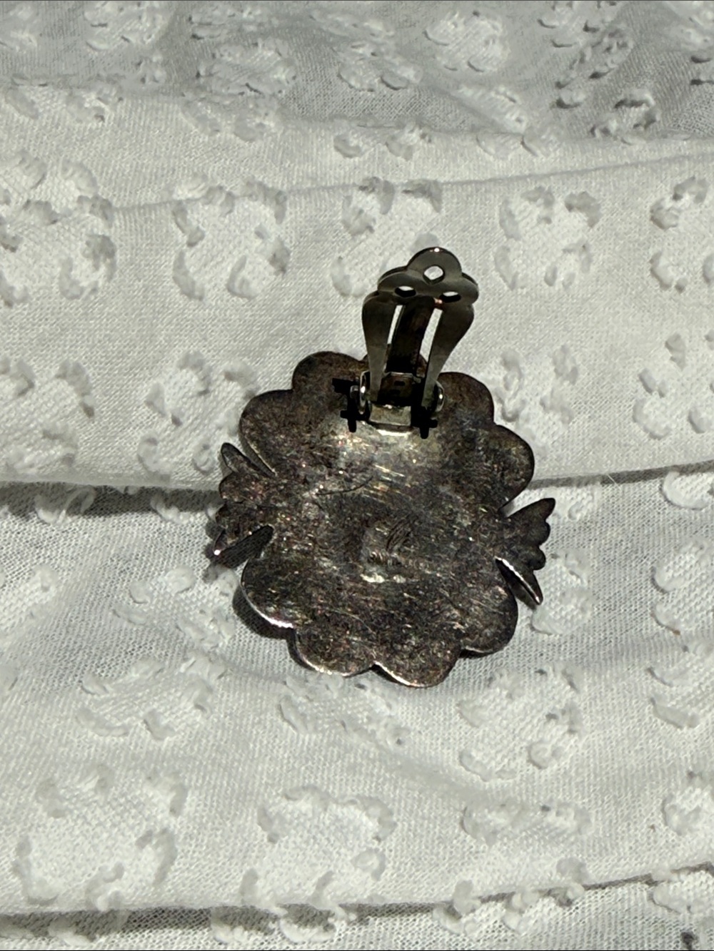 Vintage  Inlay Southwestern Sterling Single  Clip Earring - Picture 3 of 10